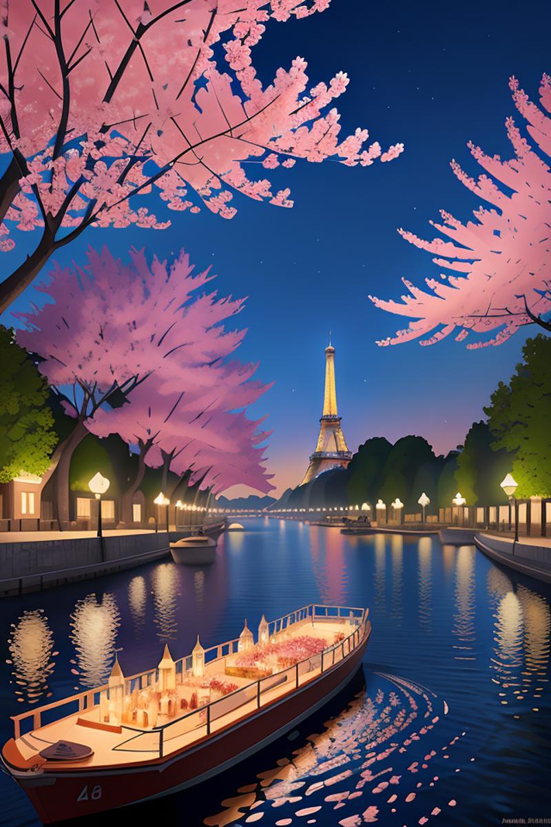 01568-3399824048-anime picture of twilight paris city with lots of blooming sakura and candle boats on the lake, volumetric lighting, glowing lig.png